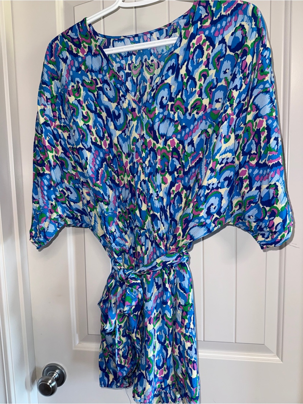 SHEIN Blue Multicolor Printed Tie-Waist Romper